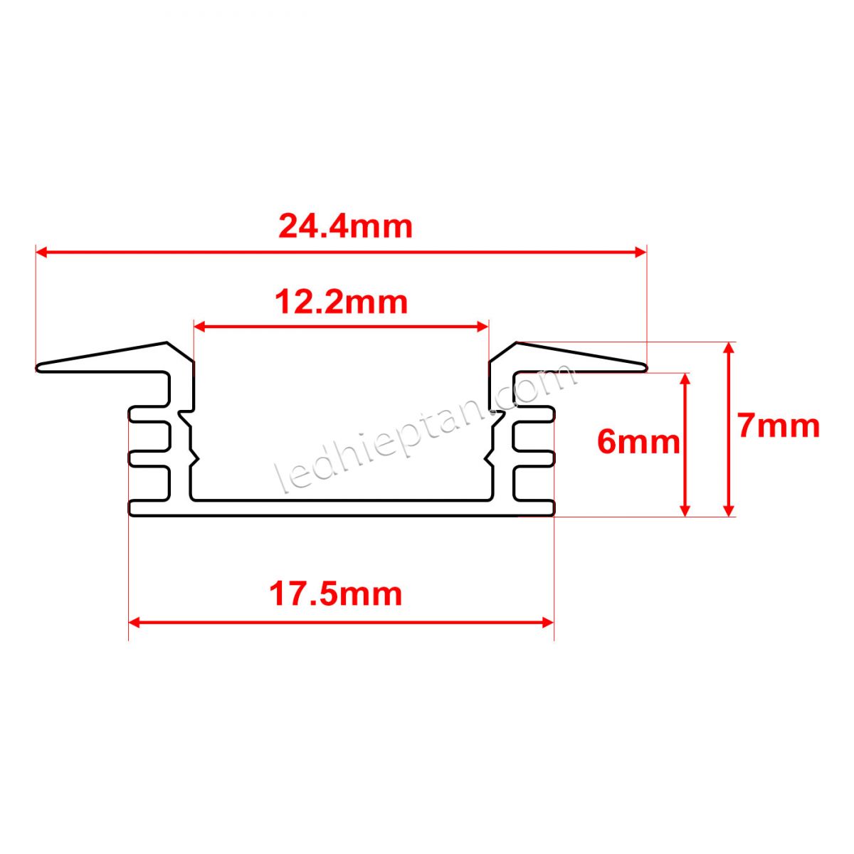 Thanh nhôm định hình LED U24-07*2m chìm 508