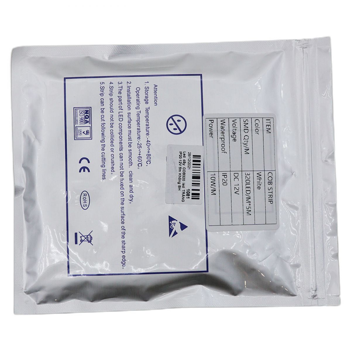 LED dây COB320 led DƯƠNG IP20 12V 5m